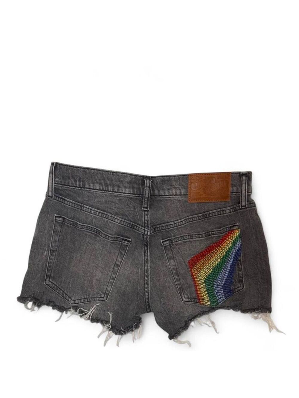 Pink Floyd Embroidered Grunge Grey Wash Cut Off Mid Rise Shorts Size 00/24
